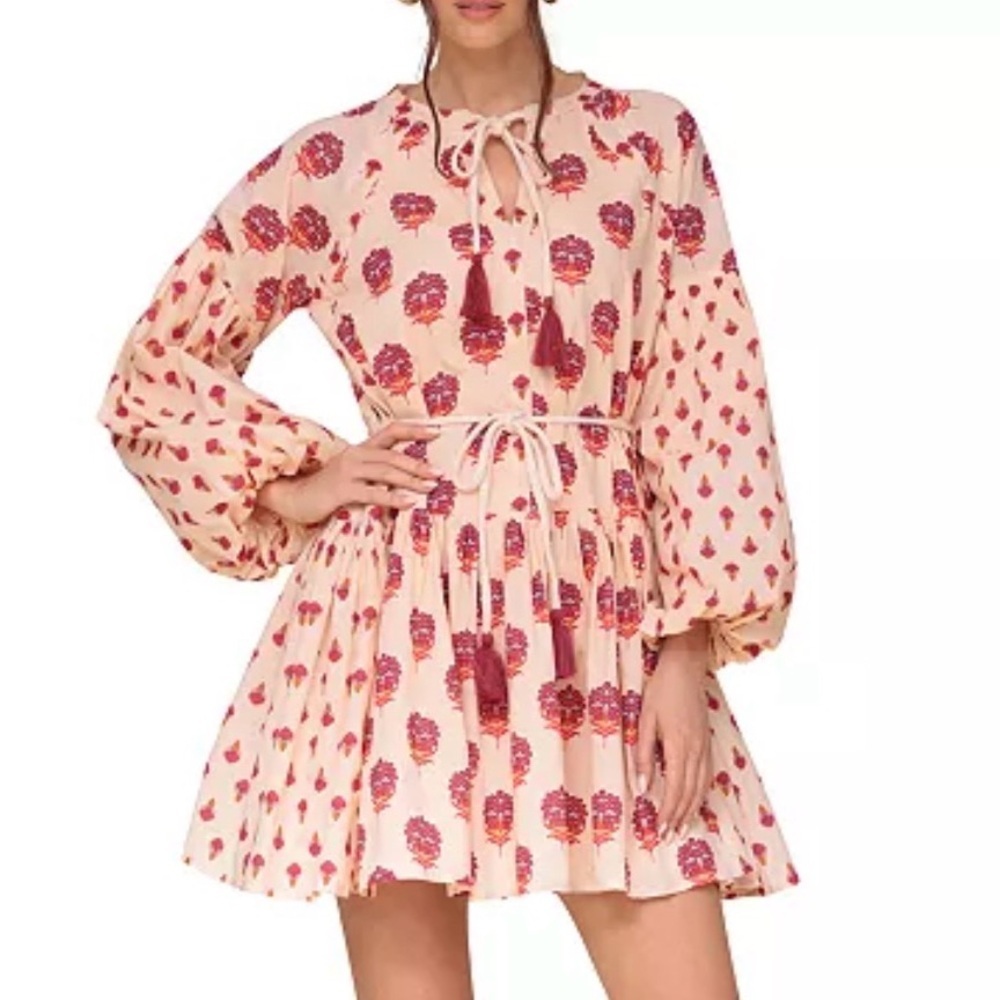 Avec Les Filles, Boho Mini Dress with Balloon Sleeves, Size 10 NWT - Picture 2 of 8